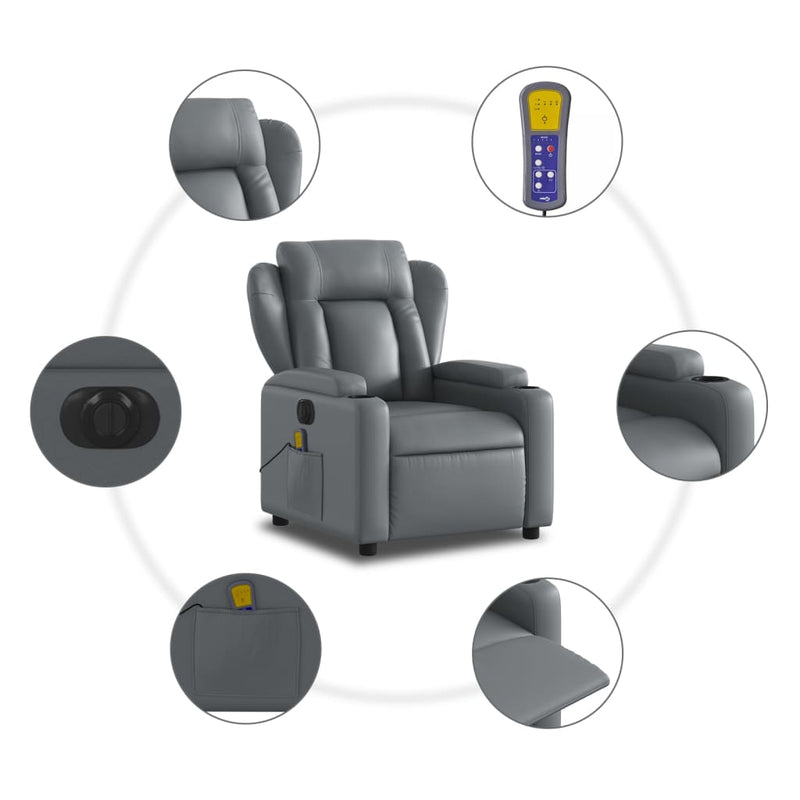 Electric Massage Recliner Chair Grey Faux Leather