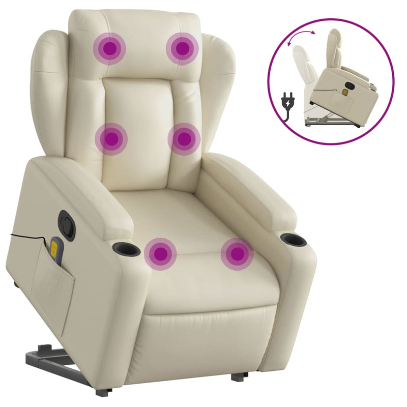 Stand up Massage Recliner Chair Cream Faux Leather