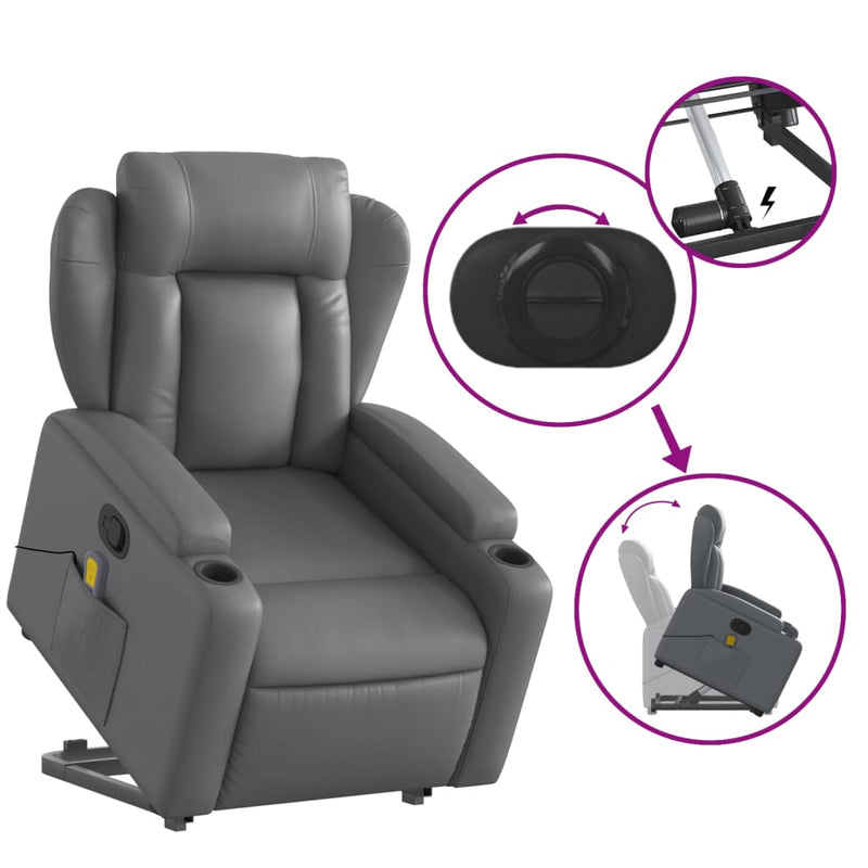 Stand up Massage Recliner Chair Grey Faux Leather