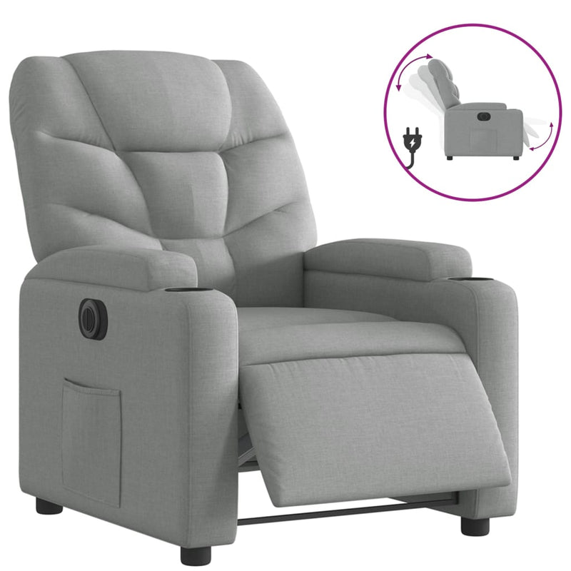 Electric Recliner Chair Light Grey Fabric