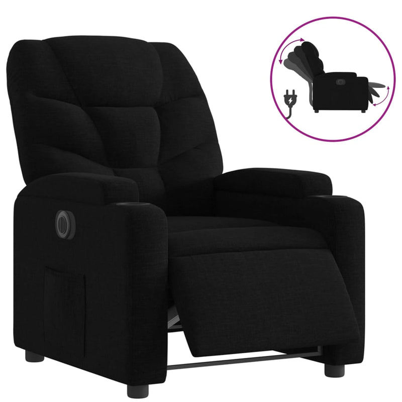 Electric Recliner Chair Black Fabric