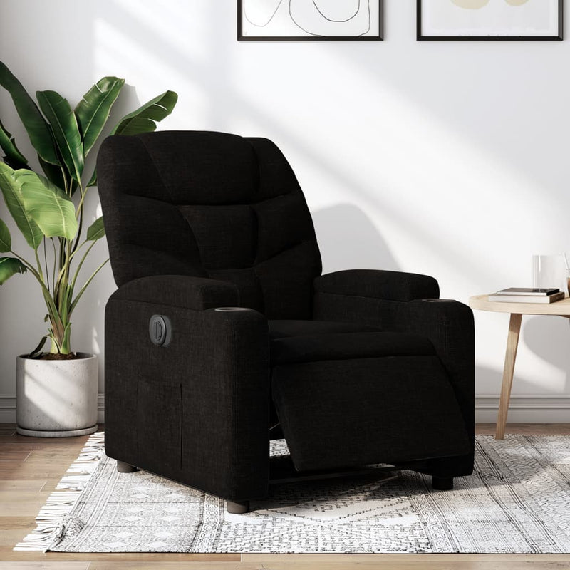 Electric Recliner Chair Black Fabric