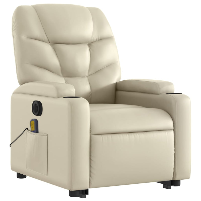 Electric Stand up Massage Recliner Chair Cream Faux Leather