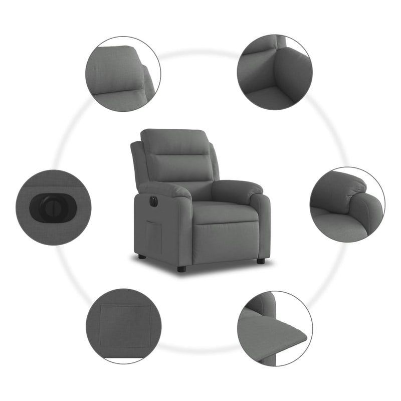 Electric Recliner Chair Dark Grey Fabric