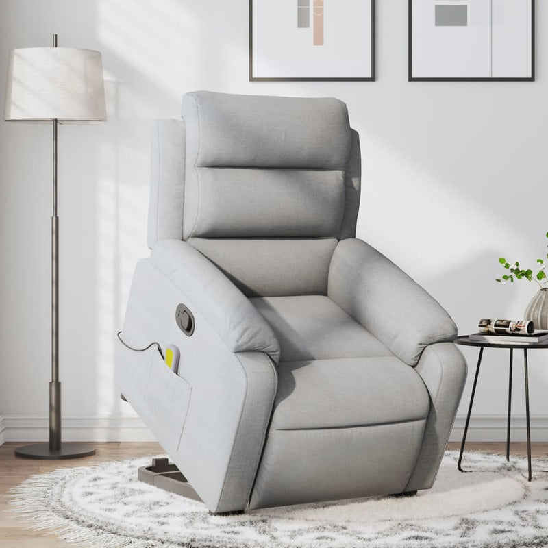 Stand up Massage Recliner Chair Light Grey Fabric