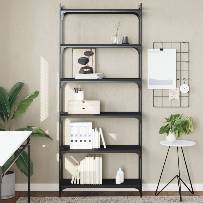 Bookcase 6-Tier Black 80x30x188 cm Engineered Wood