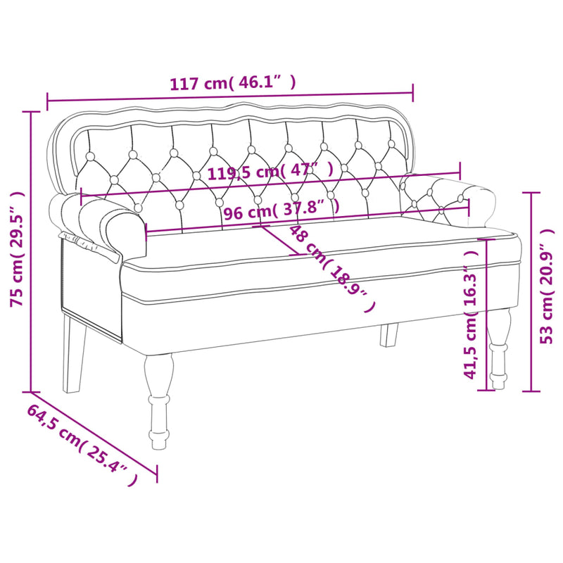 Bench with Backrest Dark Grey 119.5x64.5x75 cm Velvet