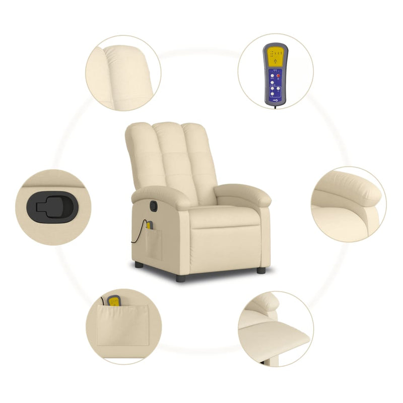 Massage Recliner Chair Cream Fabric