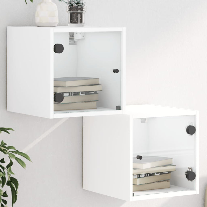 Bedside Cabinets with Glass Doors 2 pcs White 35x37x35 cm