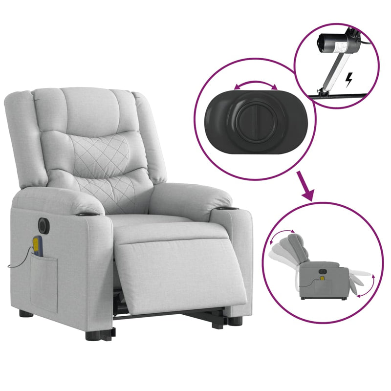 Electric Stand up Massage Recliner Chair Light Grey Fabric