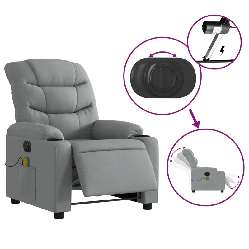 Electric Massage Recliner Chair Light Grey Fabric