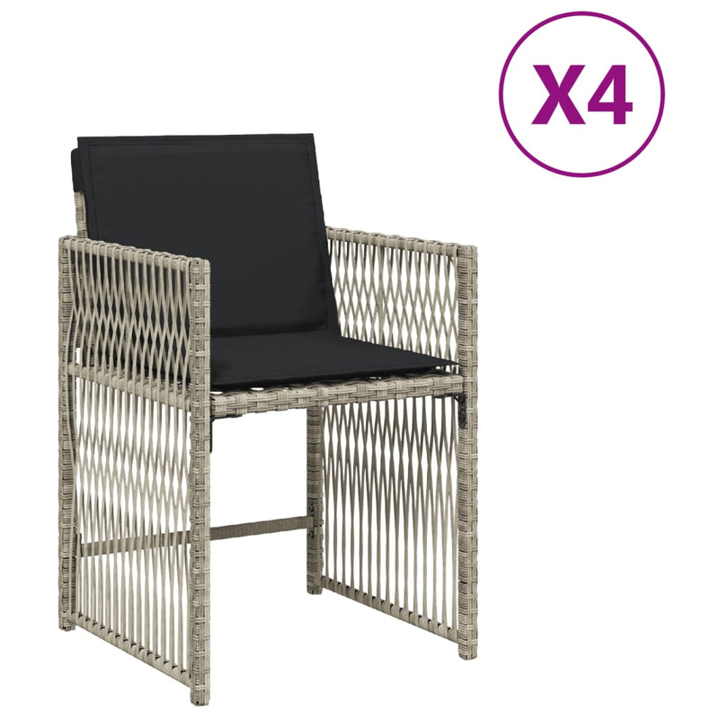 Garden Chairs with Cushions 4 pcs Light Grey Poly Rattan