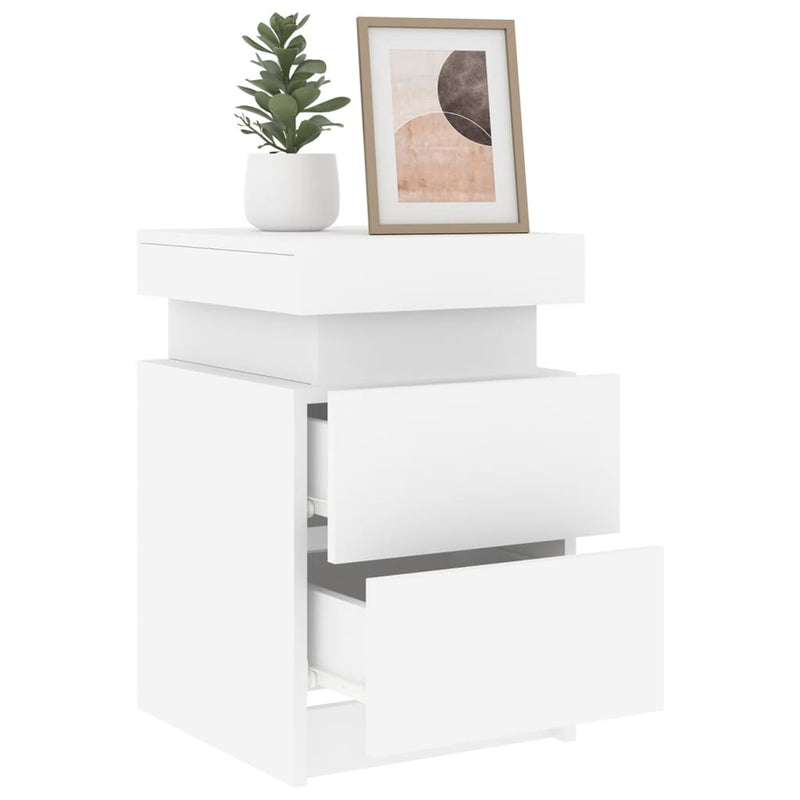 Bedside Cabinet with LED Lights White 35x39x55 cm