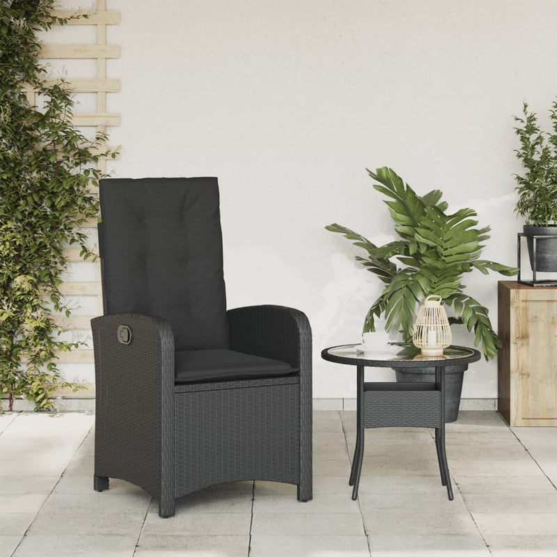 Reclining Garden Chair with Cushions Black Poly Rattan