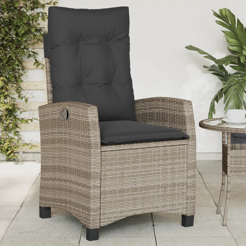 Reclining Garden Chair with Cushions Grey Poly Rattan