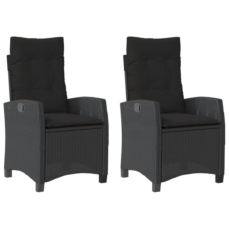 Reclining Garden Chairs 2 pcs with Cushions Black Poly Rattan