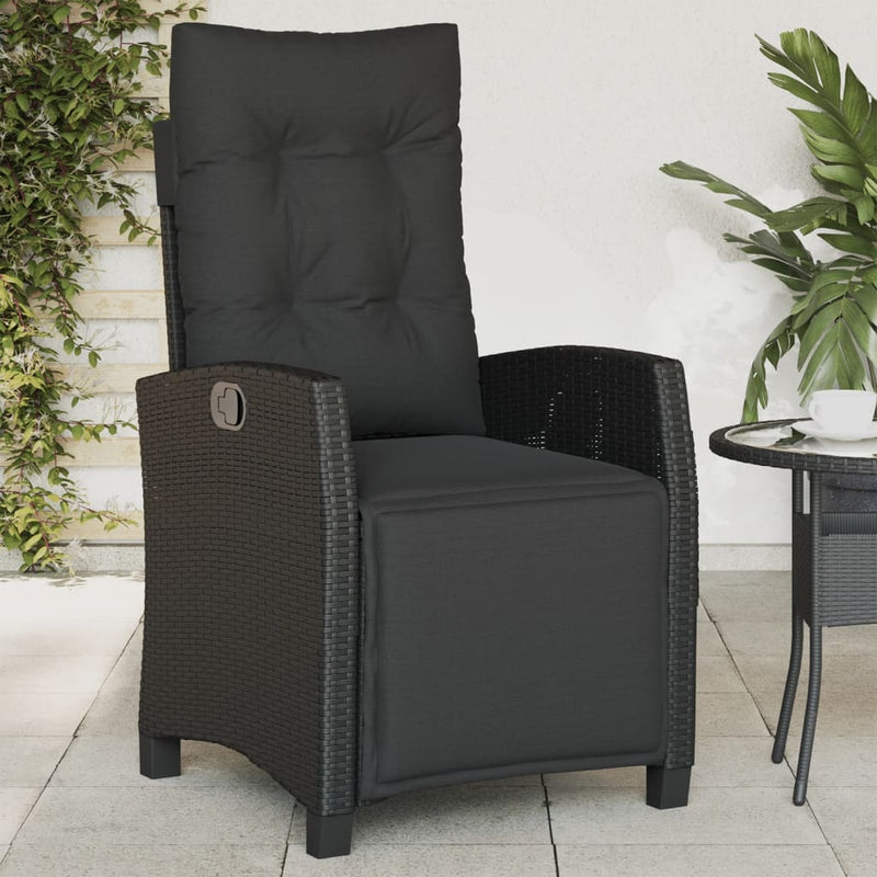 Reclining Garden Chair with Footrest Black Poly Rattan