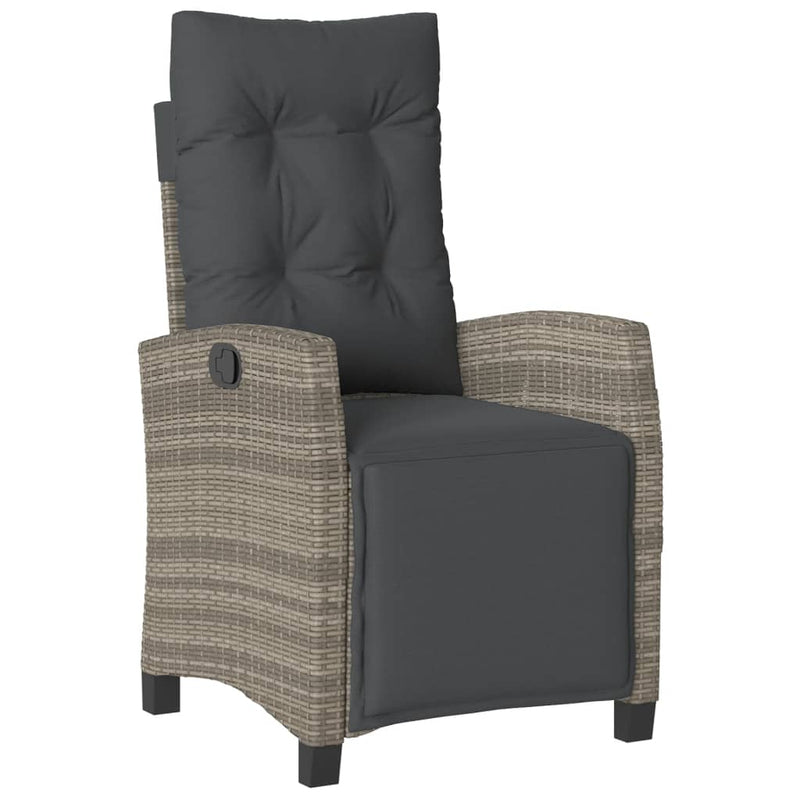 Reclining Garden Chair with Footrest Grey Poly Rattan