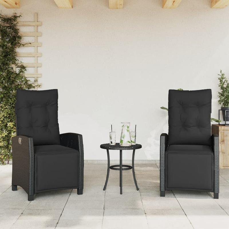 Reclining Garden Chairs 2 pcs with Footrest Black Poly Rattan