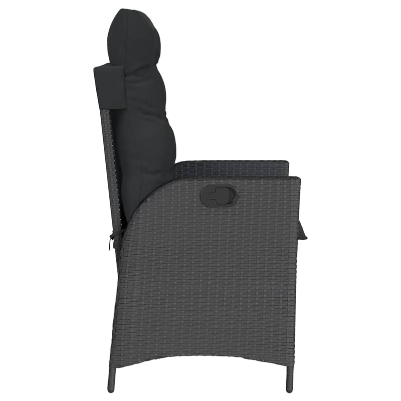 Reclining Garden Chair with Cushions Black Poly Rattan