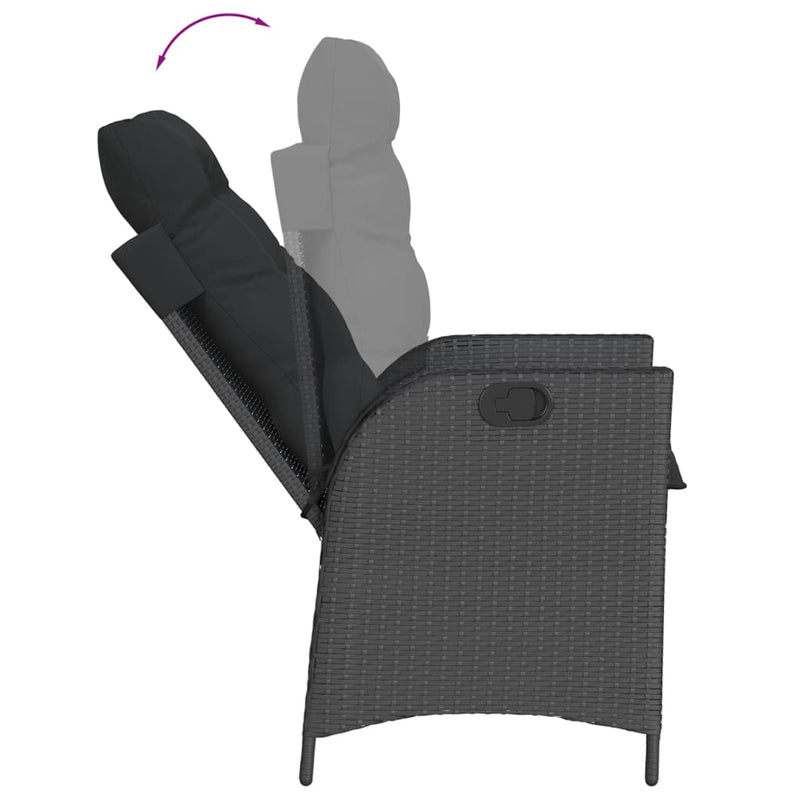 Reclining Garden Chairs 2 pcs with Cushions Black Poly Rattan
