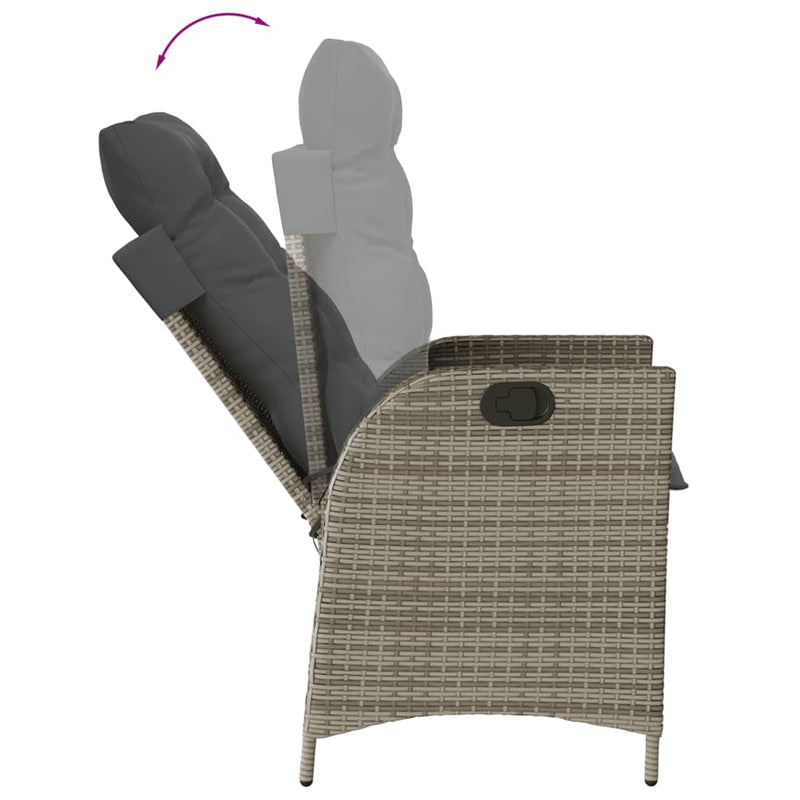 Reclining Garden Chairs 2 pcs with Cushions Grey Poly Rattan
