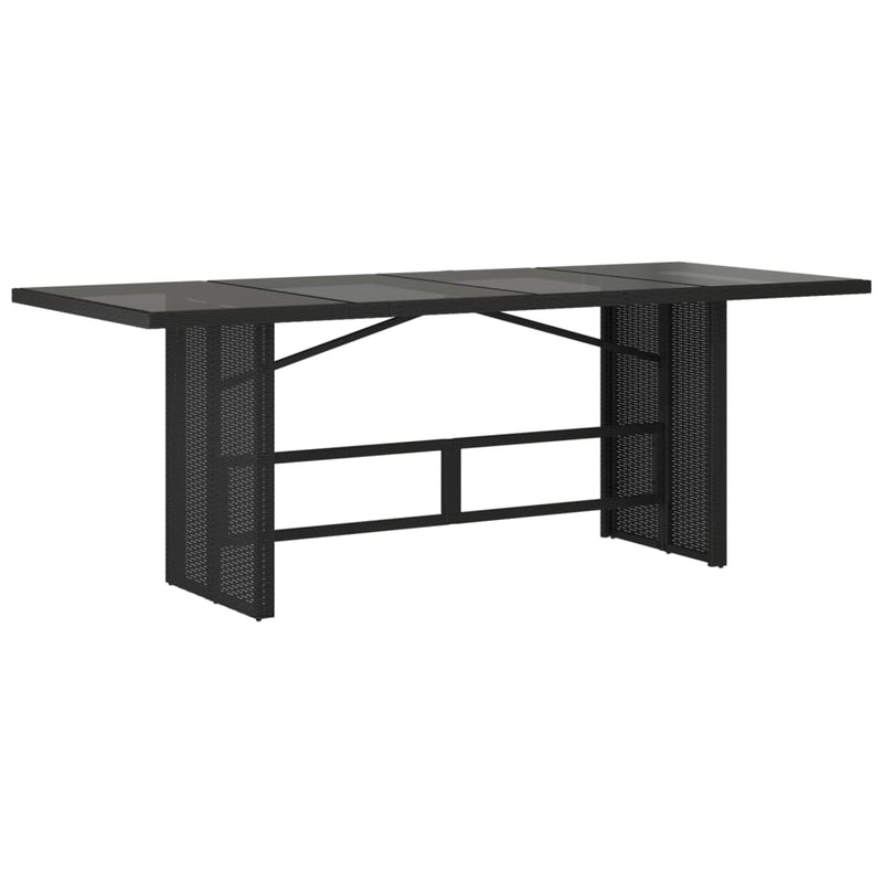 Garden Table with Glass Top Black 190x80x74 cm Poly Rattan