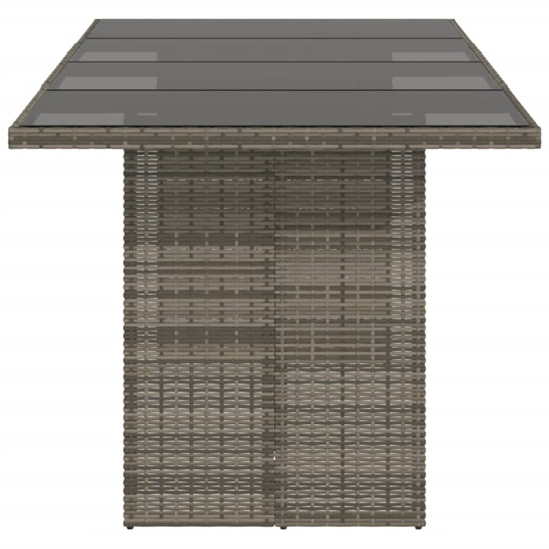 Garden Table with Glass Top Grey 190x80x74 cm Poly Rattan