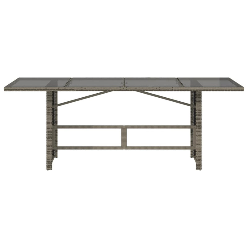 Garden Table with Glass Top Grey 190x80x74 cm Poly Rattan