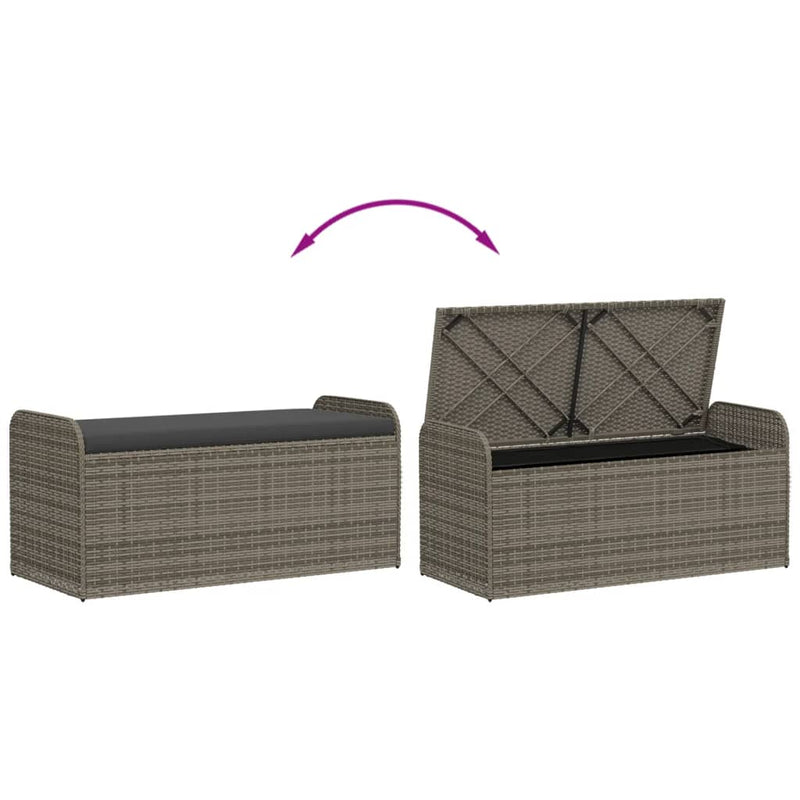 Storage Bench with Cushion Grey 115x51x52 cm Poly Rattan
