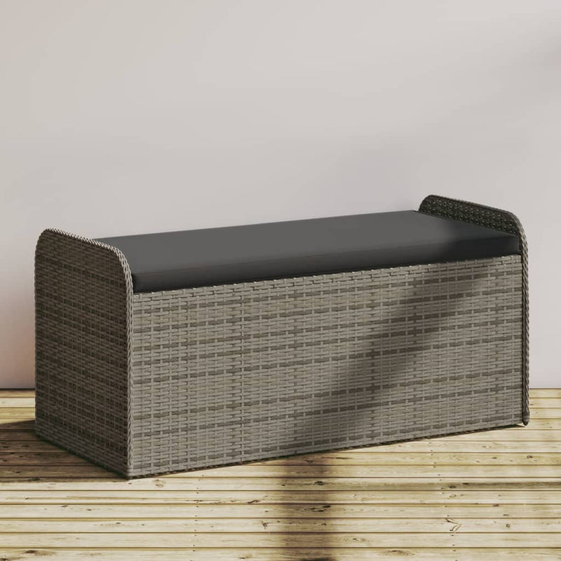 Storage Bench with Cushion Grey 115x51x52 cm Poly Rattan