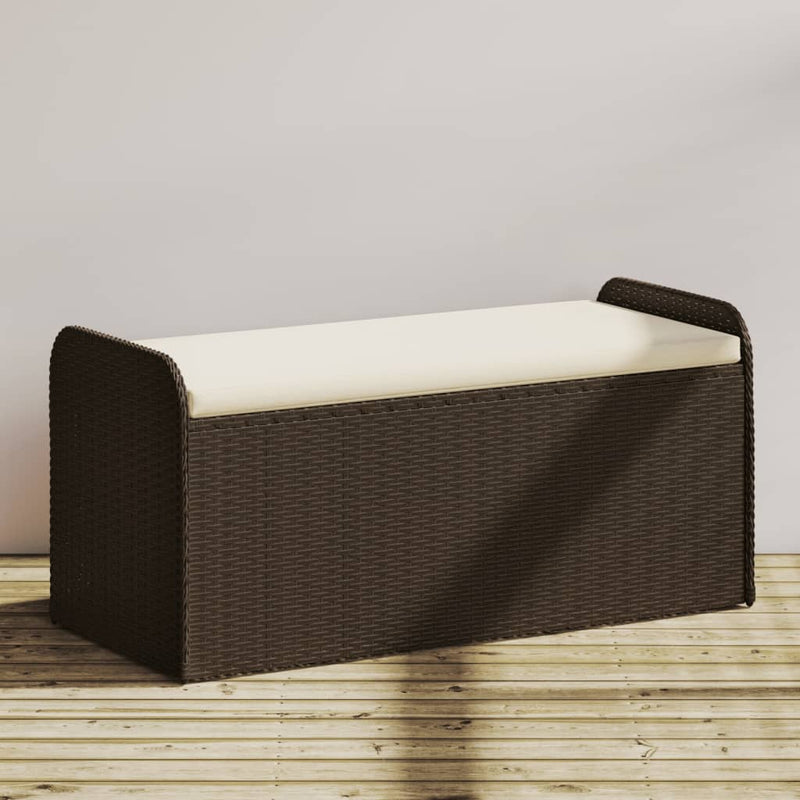 Storage Bench with Cushion Brown 115x51x52 cm Poly Rattan