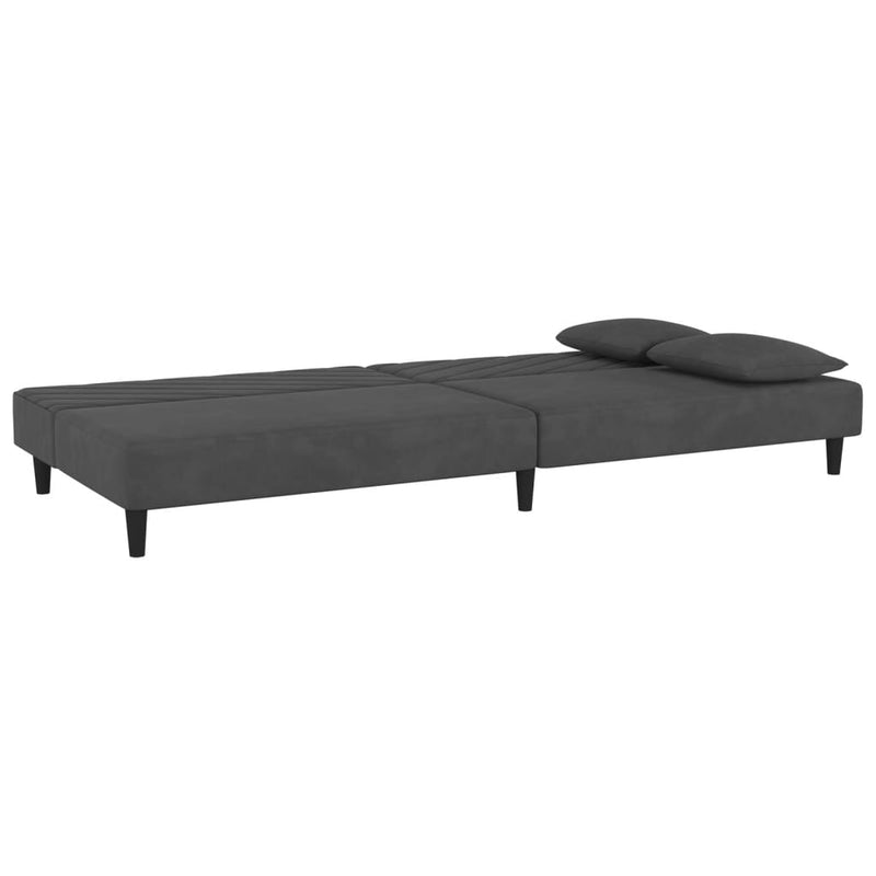 2-Seater Sofa Bed with Two Pillows Dark Grey Velvet