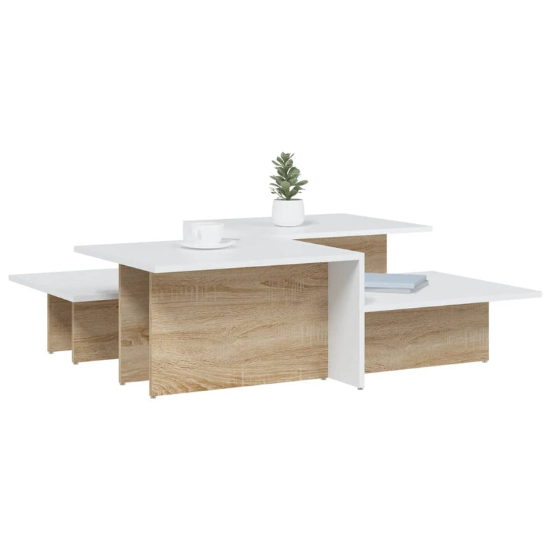 Coffee Tables 2 pcs Sonoma Oak and White Engineered Wood