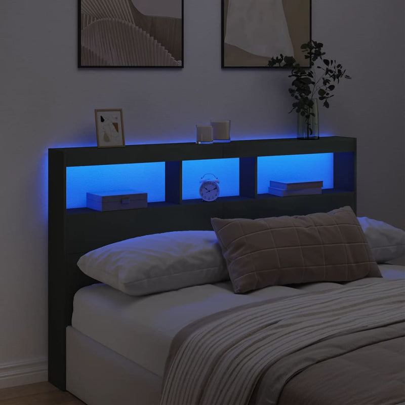 Headboard Cabinet with LED Black 160x17x102 cm