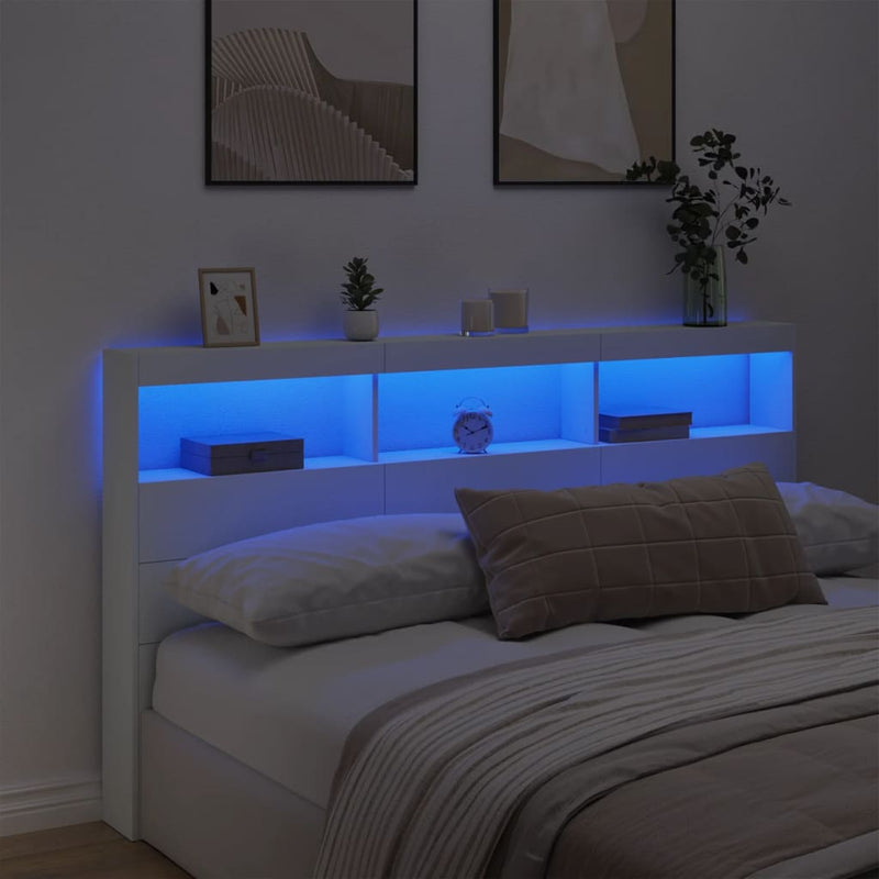Headboard Cabinet with LED White 180x17x102 cm
