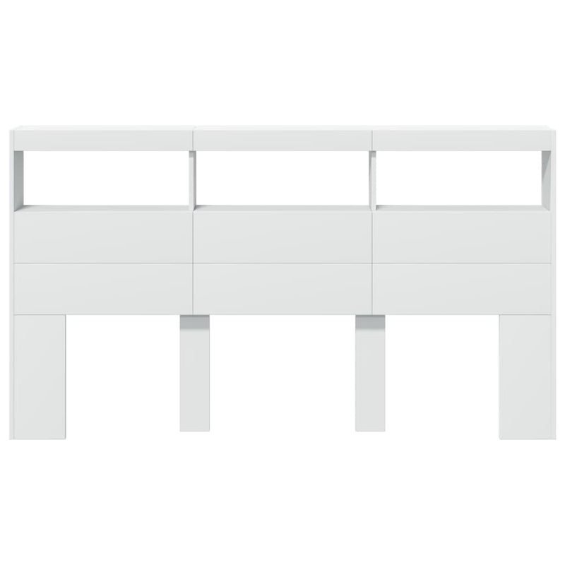 Headboard Cabinet with LED White 180x17x102 cm
