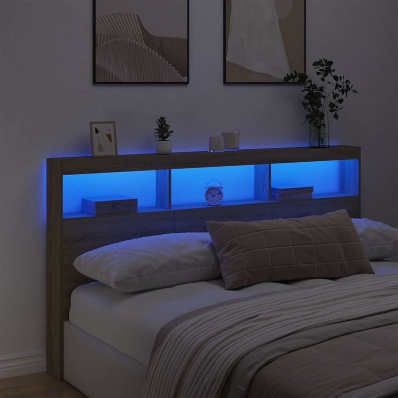 Headboard Cabinet with LED Sonoma Oak 180x17x102 cm
