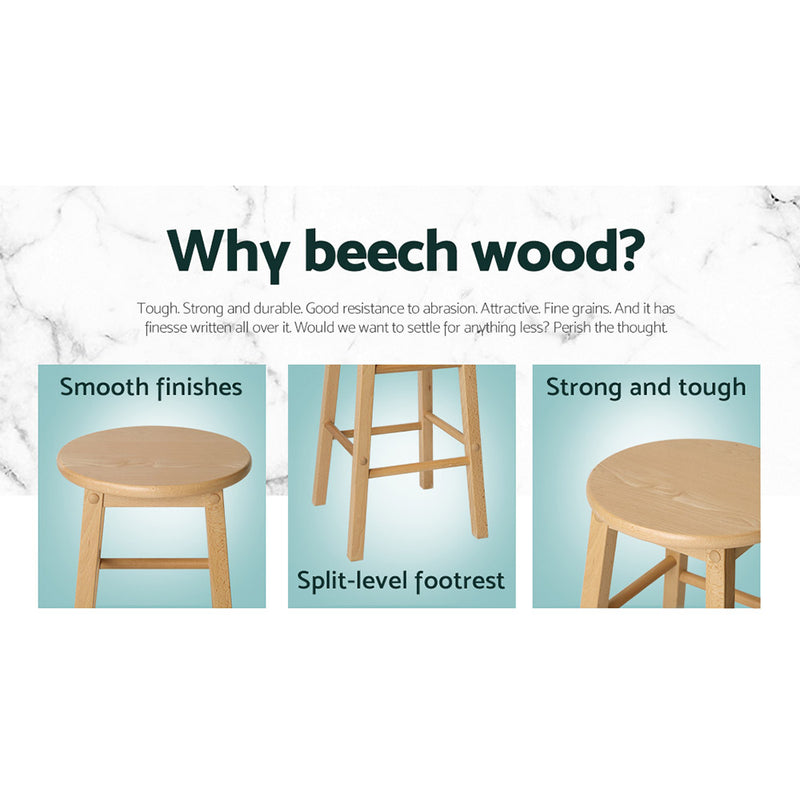 Set of 2 Beech Wood Backless Bar Stools - Natural