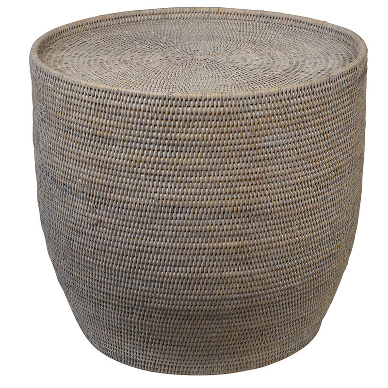 whitewashed rattan round side table