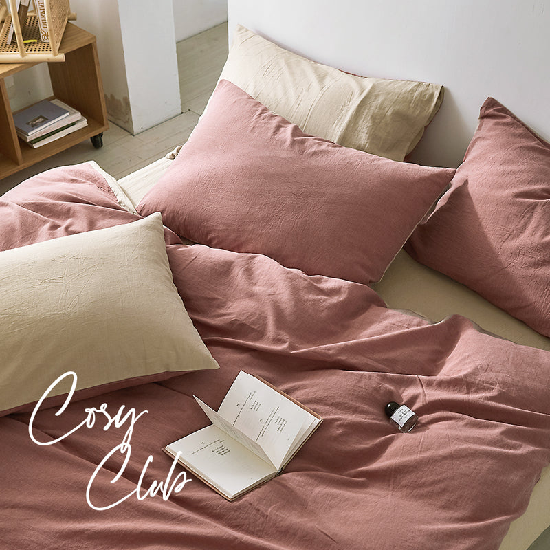 Cosy Club Quilt Cover Set Cotton Duvet Double Red Beige Image 3 - cc-quiltset-d-rd-bg
