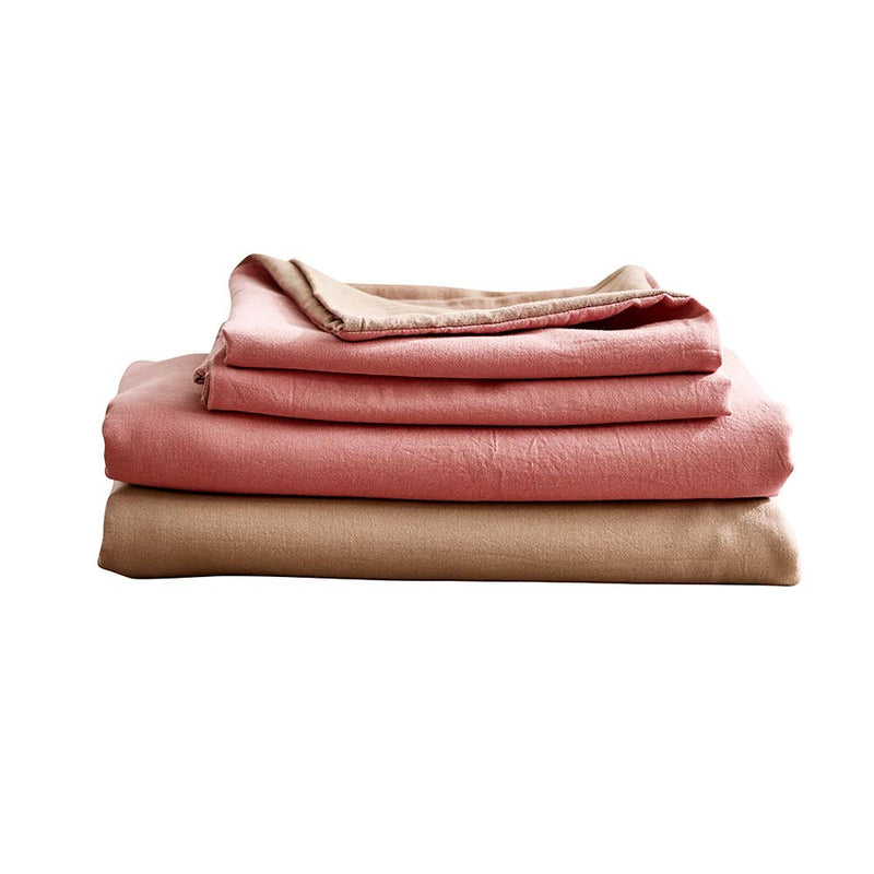 Cosy Club Sheet Set Bed Sheets Set Single Flat Cover Pillow Case Pink Brown Image 8 - cc-sheetset-s-pk-br