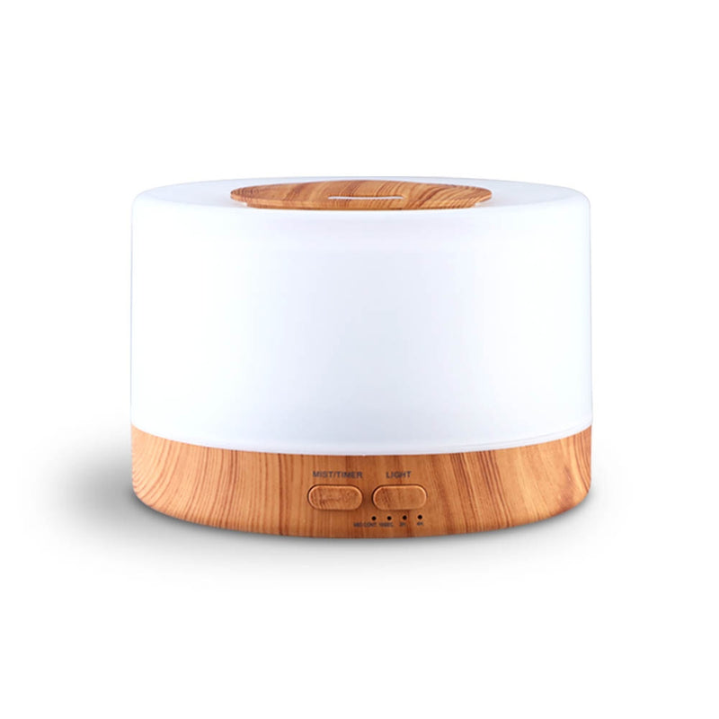 DEVANTI Aroma Diffuser Aromatherapy LED Night Light Air Humidifier Purifier Round Light Wood Grain 500ml Remote Control