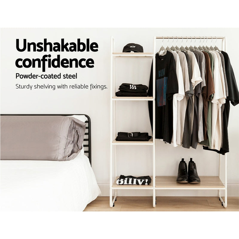 Closet Storage Rack Clothes Hanger Shelf Garment Rail Stand Wardrobe Organiser White Image 4 - diy-cr-12-2mt-wh