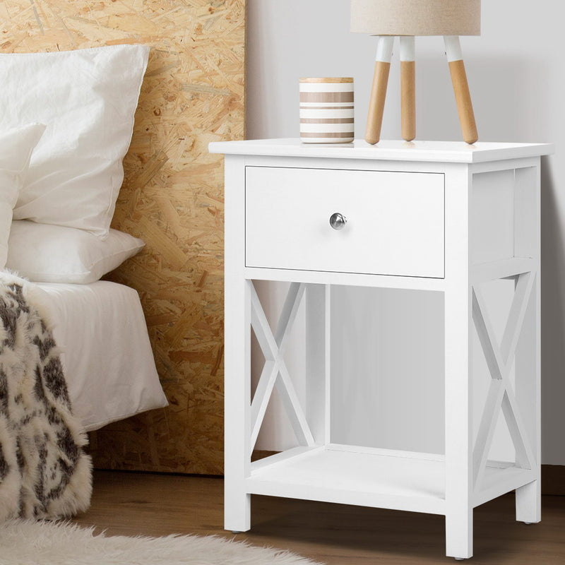 Bedside Table Coffee Side Cabinet Drawer Wooden White Image 7 - dress-tab-bs-1d