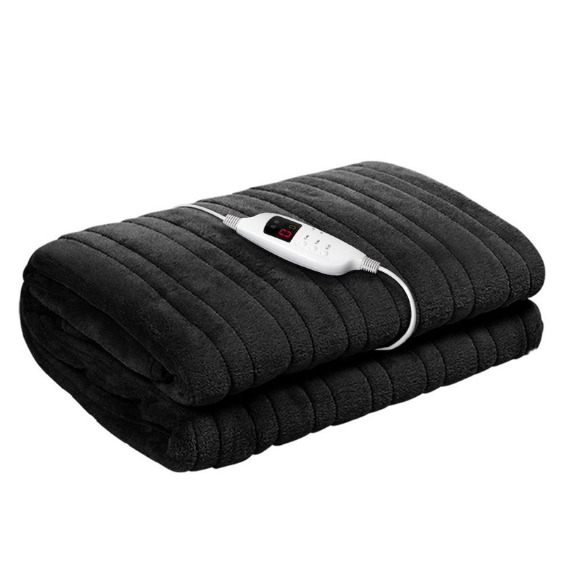 Bedding Heated Electric Throw Rug Fleece Sunggle Blanket Washable Charcoal Image 1 - eb-throw-rug-chr