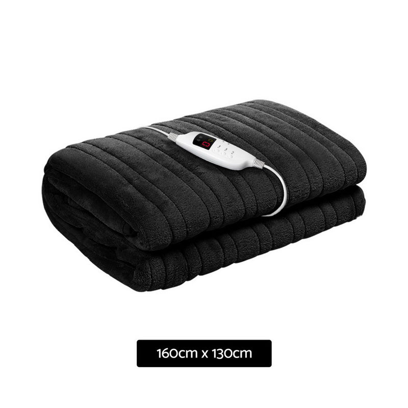 Bedding Heated Electric Throw Rug Fleece Sunggle Blanket Washable Charcoal Image 2 - eb-throw-rug-chr