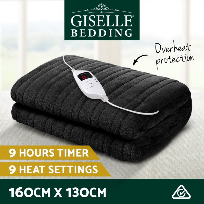 Bedding Heated Electric Throw Rug Fleece Sunggle Blanket Washable Charcoal Image 3 - eb-throw-rug-chr