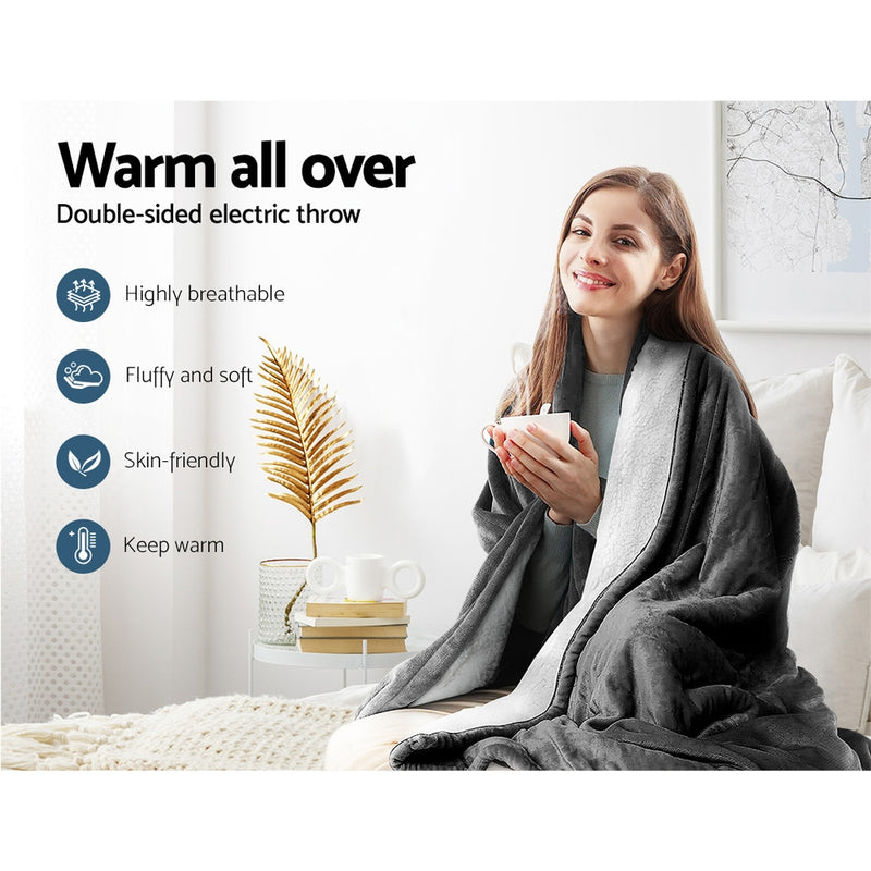 Electric Throw Rug Heated Blanket Washable Snuggle Flannel Winter Grey