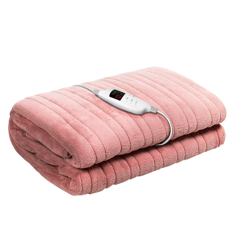 Bedding Heated Electric Throw Rug Fleece Sunggle Blanket Washable Pink Image 1 - eb-throw-rug-pk